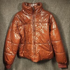 SHEIN Rust Brown Puffer Lightweight Earthy Shiny Neutral Goblincore Women 6 NWOT